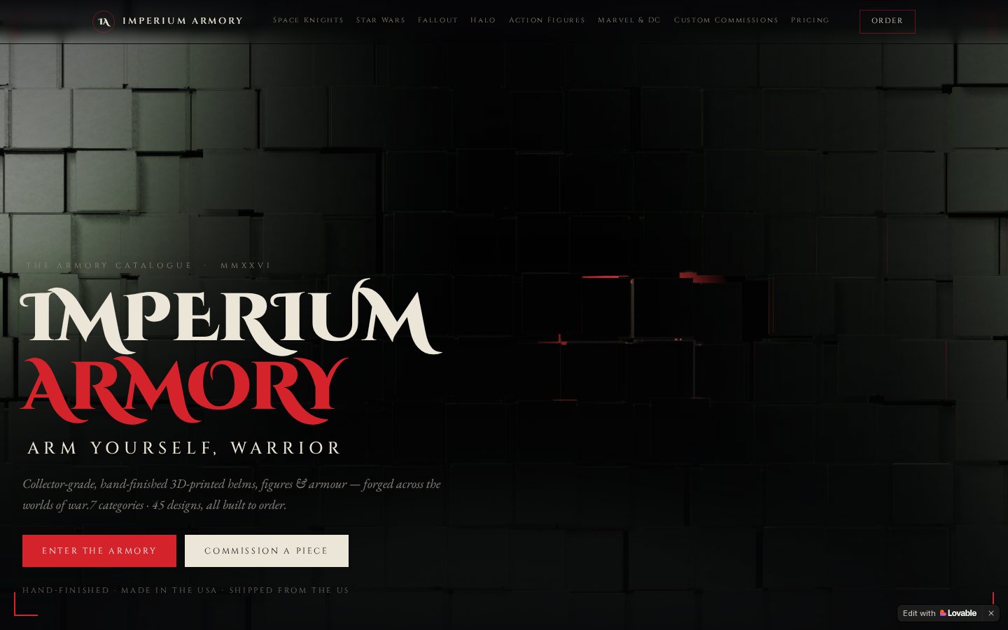Imperium Armory live website homepage