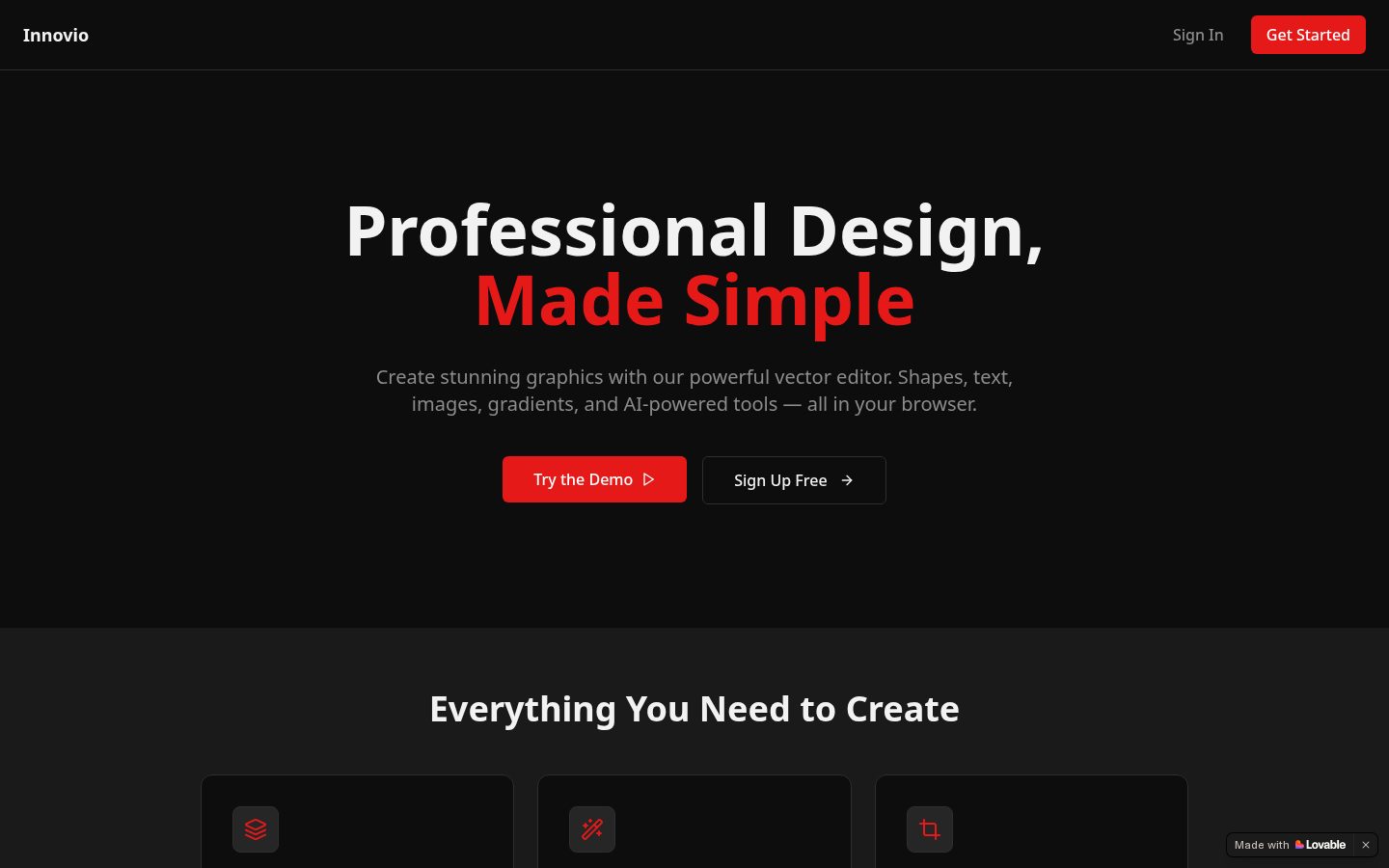 Innovio Canvas website homepage